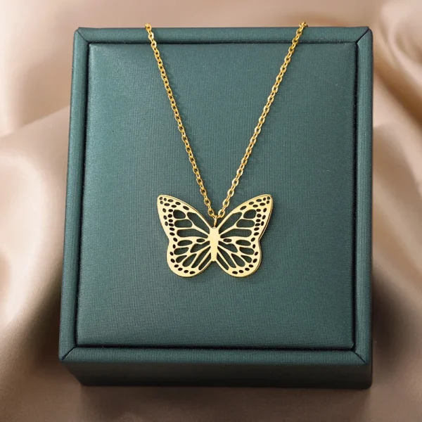 Stainless Steel Butterfly Pendants Necklaces for Women Goth Fashion Gold Color Choker Necklace Aesthetic Wedding Jewelry Gift - Image 3