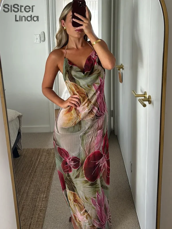 Sisterlinda Autumn Release Junior Ankle-Length Sexy High Street Dress K24D57158Girl Printing Slim Cleavage Backless Fashion Robe - Image 16