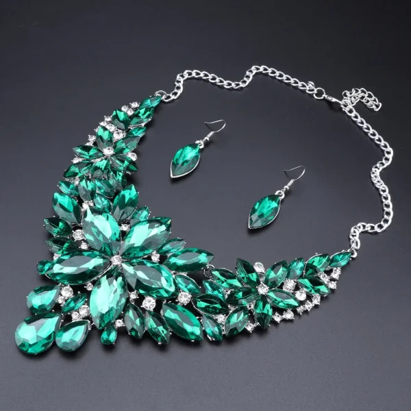 New Arrival Indian Bridal Jewelry Sets Wedding Party Costume Jewellery Womens Fashion Gifts Green Crystal Necklace Earrings Sets - Image 2