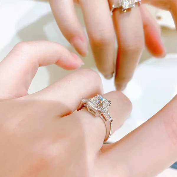 1-4 Carat Emerald Cut Moissanite Rings for Women D VVS1 Three Stone Diamond Engagement Ring Side Baguettes 925 Silver Jewelry - Image 11