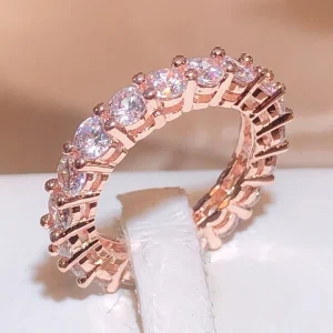925 Stamp Fashion White Zirconia Row Diamond Ring Women Slim Rose Gold Ring Party Wedding Birthday Gift Wholesale