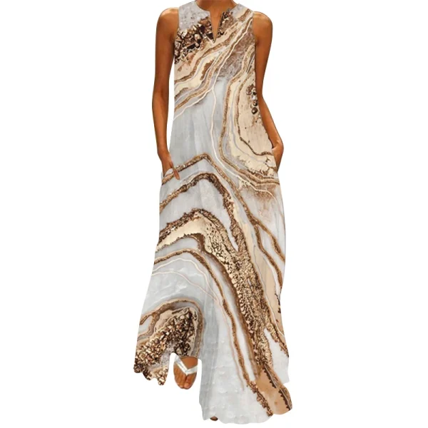 2024 New Summer Women's Sleeveless V-neck Printed Sexy Dress Long Dress Cross Border Women's Wear in Europe and America - Image 7