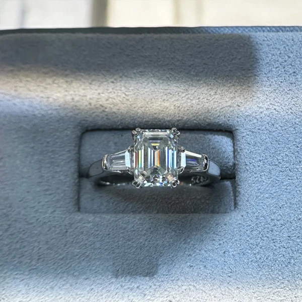 1-4 Carat Emerald Cut Moissanite Rings for Women D VVS1 Three Stone Diamond Engagement Ring Side Baguettes 925 Silver Jewelry - Image 13