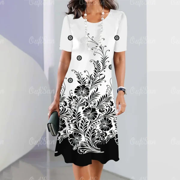 New Women's Vintage Dress Lace Printed Elegant Casual Short Sleeve Dress Y2k Fashion Plus Size Women's 2023 Women's Dresses - Image 28