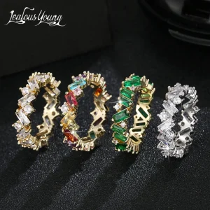 Fashion Luxury Charm CZ Zirconia Eternity Wedding Engagement Finger Rings for Women Green Multicolor Crystal Jewelry