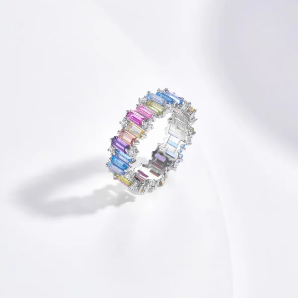 WES 925 Sterling Silver Rainbow CZ Rings for Woman Geometric Crystal Gemstone Wedding Jewelry Birthday Gift for Mom Wholesale - Image 17