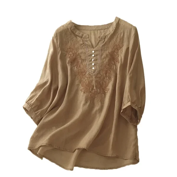 Summer New Fashion Embroidery Cotton Linen Artistic Shirt Top Vintage Shirt Women's Loose Fit Short Sleeves Women's - Image 5