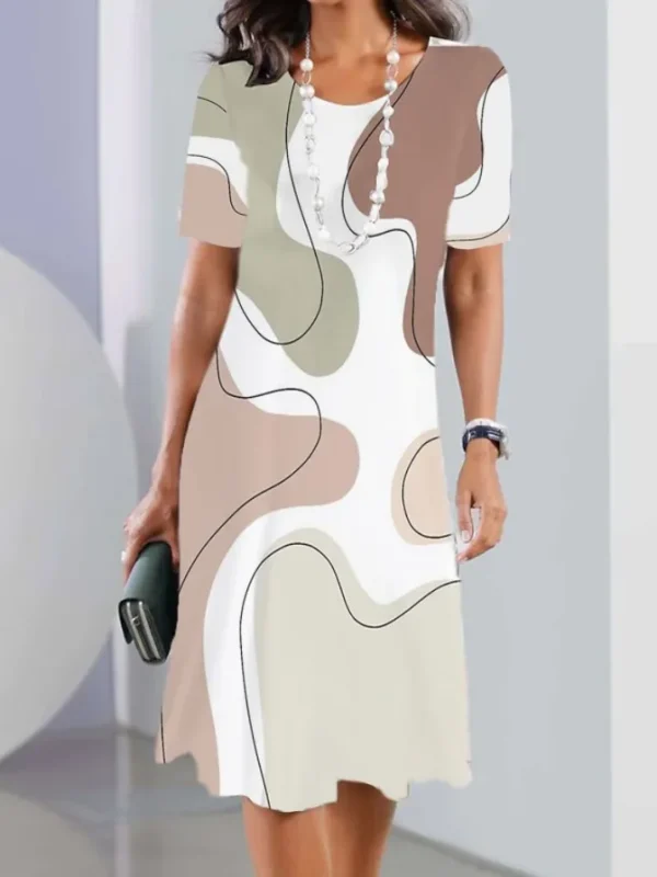 2024 Print Dress Elegant Floral Print Midi Dress For Women Round Neck A-line Knee Length Dress With Gradient Color For Ladies - Image 17