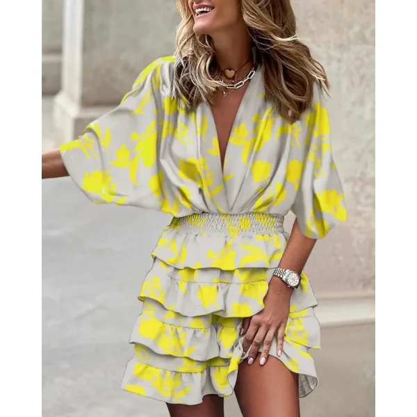 Women's Commuter Mid Sleeved Dress Spring/Summer Fashion V-neck Bat Sleeve Dress Tie Waist Irregular Casual Holiday Dress - Image 6