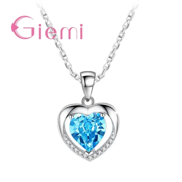 925 Sterling Silver Pendant Necklace For Women Engagement Fashion Jewelry Austrian Crystal Romantic Heart Shape Wholesale - Image 2