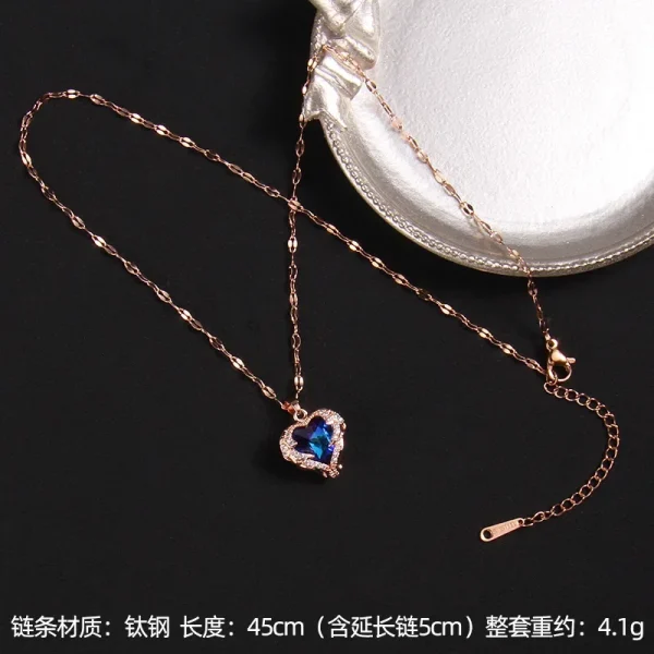 Luxury Colorful Crystal Ocean Heart Pendant Necklace For Women Korean Fashion Stainless Steel Neck Chain Female Wedding Jewelry - Image 5