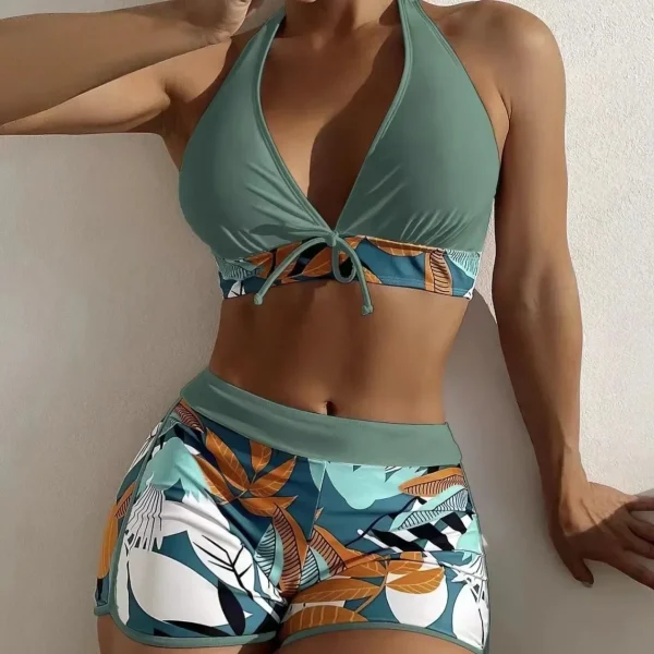 Fashion Printed Swimsuit Women Spliced Lace Up Sporty Surfing Bikini Set Bathing Suit Beachwear Swimwear Female Swimming Suits - Image 2