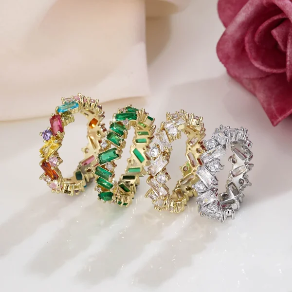 Fashion Luxury Charm CZ Zirconia Eternity Wedding Engagement Finger Rings for Women Green Multicolor Crystal Jewelry - Image 2