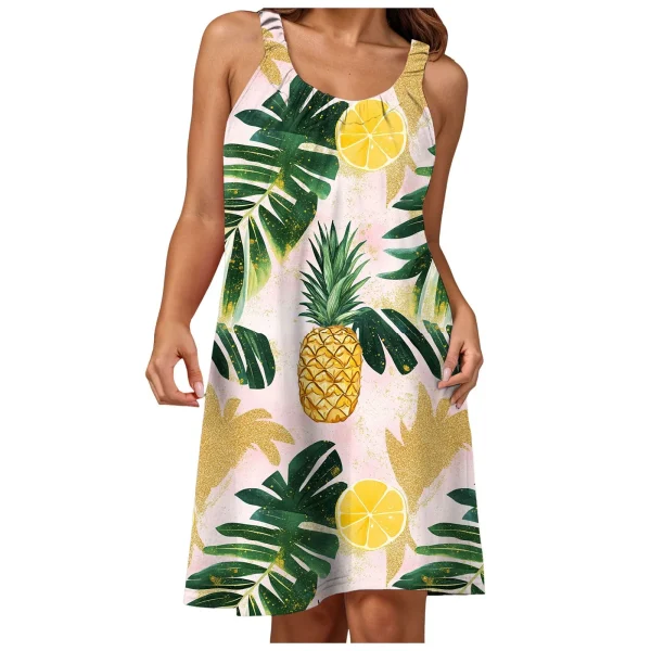 Summer Womens Boho Vacation Dress Casual Holiday Beach Sundress Hawaii Print Ruffle Sleeveless Round Neck Tank Dress Vestido - Image 17