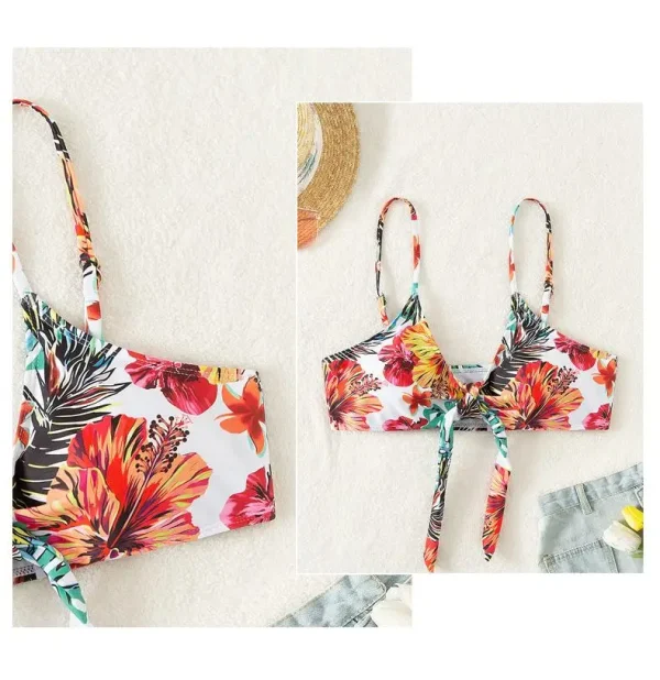 Split Three Piece Floral Printed Swimsuit Women Bikini Set Wireless Bra with Pad Sport Top Long sleeve Blouse Swimwear Plus Size - Image 19