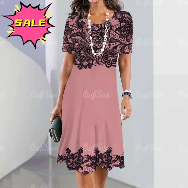 New Women's Vintage Dress Lace Printed Elegant Casual Short Sleeve Dress Y2k Fashion Plus Size Women's 2023 Women's Dresses