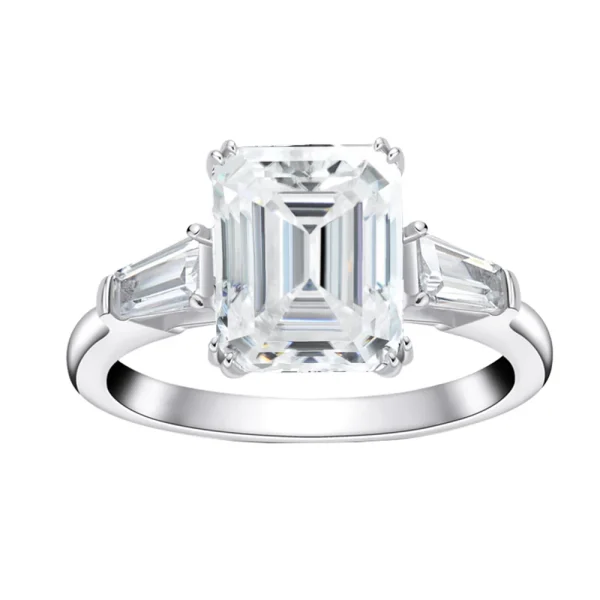 1-4 Carat Emerald Cut Moissanite Rings for Women D VVS1 Three Stone Diamond Engagement Ring Side Baguettes 925 Silver Jewelry - Image 7