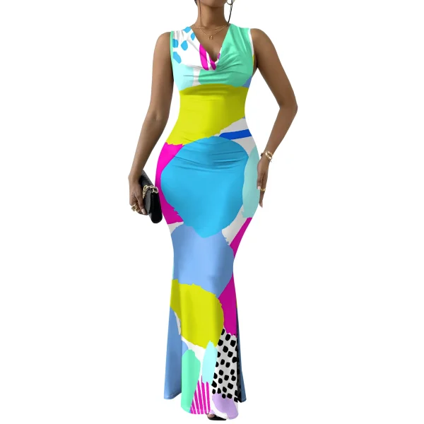 Womens Sexy Casual Dresses Colorful Geometric Off-Shoulder Maxi Dress  Artistic Party Evening Resortwear Swing Neck Dress - Image 9