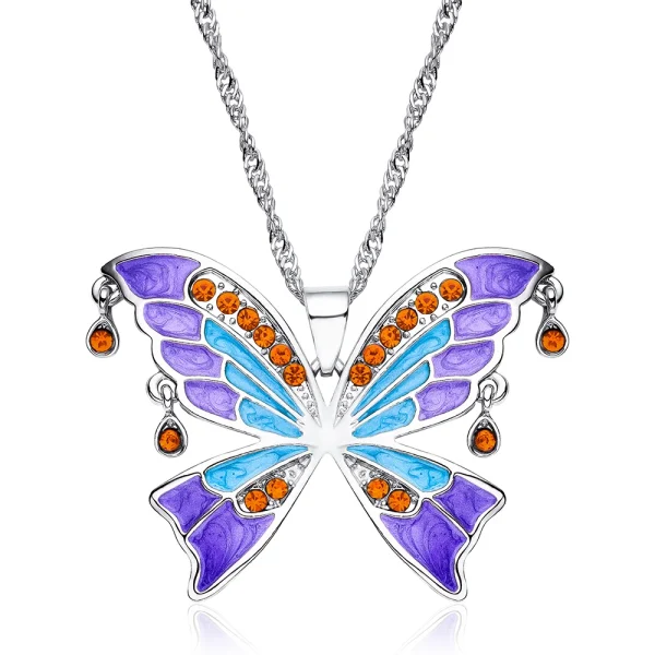 Zircon Butterfly Necklace Big Size Light Luxury Pandant Colorful Insect Dating Wedding Party Jewelry For Women Girls Gift - Image 3