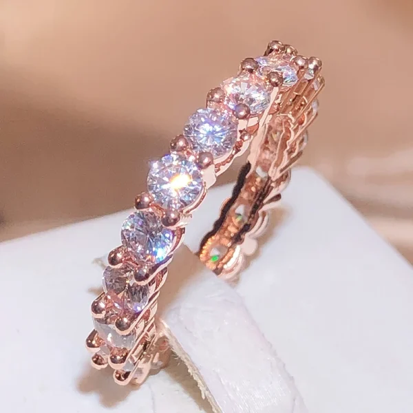 925 Stamp Fashion White Zirconia Row Diamond Ring Women Slim Rose Gold Ring Party Wedding Birthday Gift Wholesale - Image 4