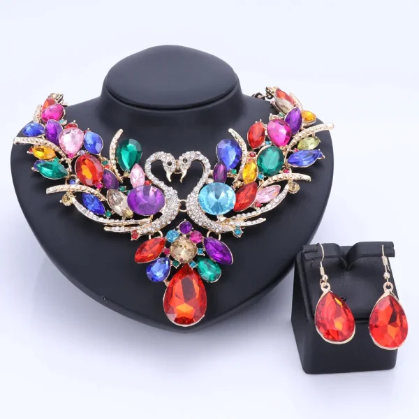 Women's Elegant Austrian Crystal Statement Swan Necklace Earrings Party Gift Jewelry Set For Wedding Dress - Image 23