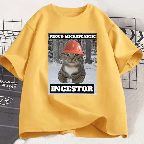 Cat Meme T Shirt Proud Microplastic Cat T-Shirt Short Sleeve Graphic Tee Casual O Neck Loose Tshirt Streetwearw Unisex - Image 6