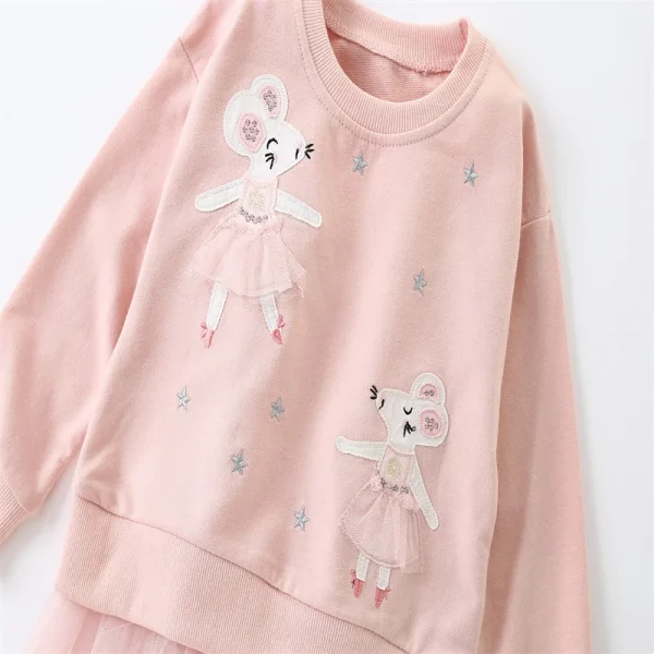 Jumping Meters New Arrival 2-7T Girls Baby Clothes Mouse Applique Girls Sweatshirts Toddler Costume Mesh Hooded Shirts - Image 2