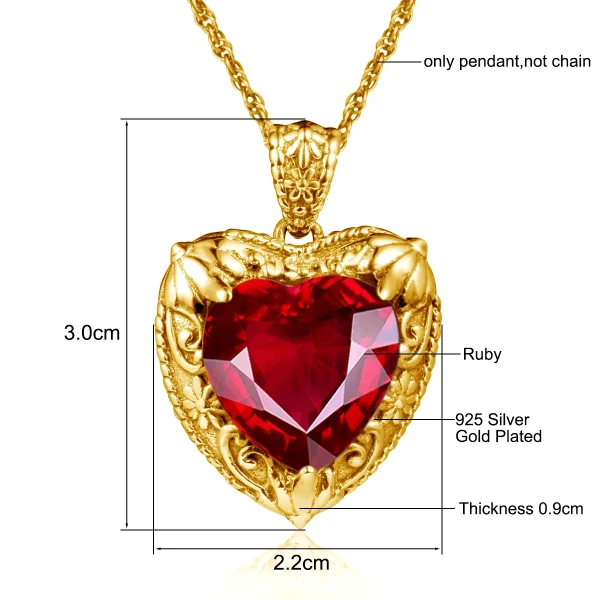 Szjinao Gold Red Ruby Heart Necklace For Women With Stone 15*15mm Victorian Pendant Royal Luxury Jewelry Valentine Day Gift Sale - Image 6