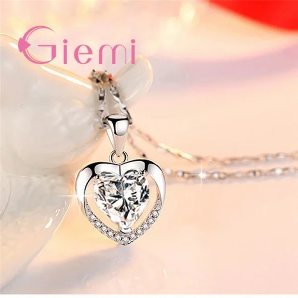925 Sterling Silver Pendant Necklace For Women Engagement Fashion Jewelry Austrian Crystal Romantic Heart Shape Wholesale - Image 4