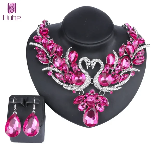 Women's Elegant Austrian Crystal Statement Swan Necklace Earrings Party Gift Jewelry Set For Wedding Dress - Image 22