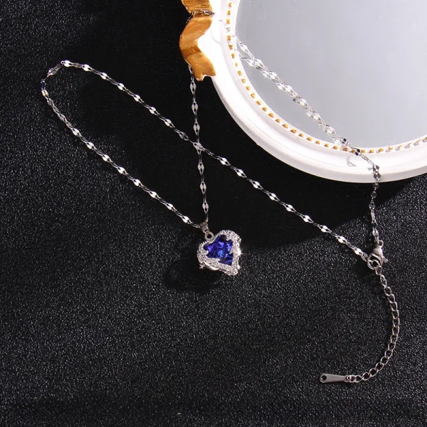 Luxury Colorful Crystal Ocean Heart Pendant Necklace For Women Korean Fashion Stainless Steel Neck Chain Female Wedding Jewelry - Image 7