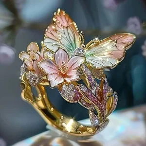 Aesthetic Butterfly Flower Ring for Women Luxury Rhinestone Stylish Opening Ring Non-fading Wedding Party Jewelry Fashion Gifts
