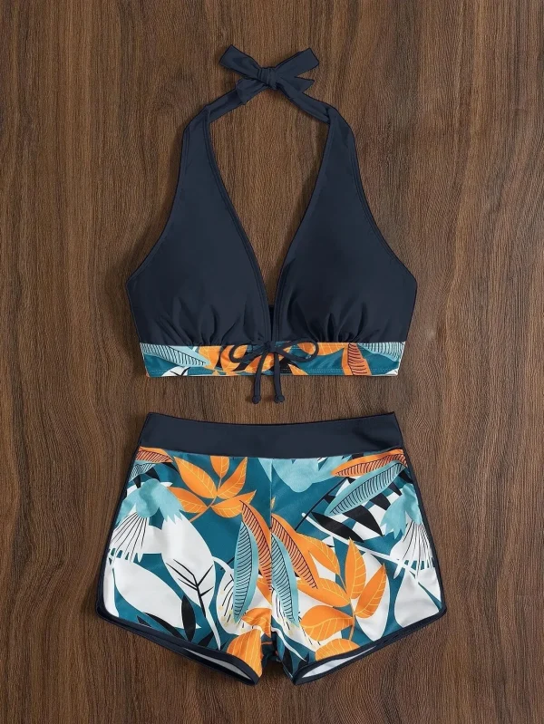Fashion Printed Swimsuit Women Spliced Lace Up Sporty Surfing Bikini Set Bathing Suit Beachwear Swimwear Female Swimming Suits - Image 20