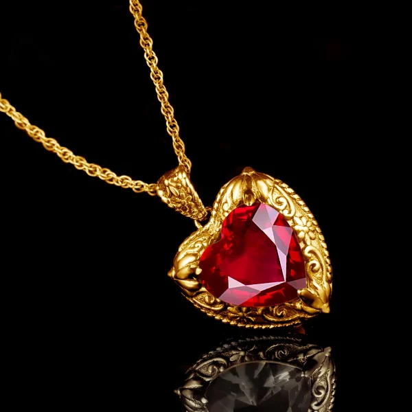 Szjinao Gold Red Ruby Heart Necklace For Women With Stone 15*15mm Victorian Pendant Royal Luxury Jewelry Valentine Day Gift Sale - Image 44