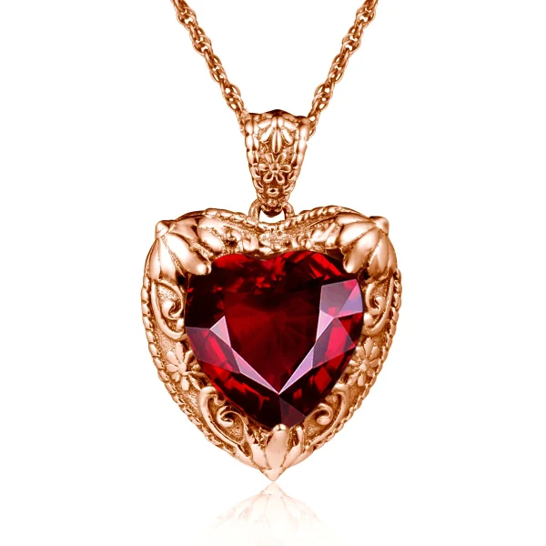 Szjinao Gold Red Ruby Heart Necklace For Women With Stone 15*15mm Victorian Pendant Royal Luxury Jewelry Valentine Day Gift Sale - Image 14