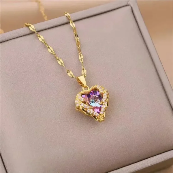 Luxury Colorful Crystal Ocean Heart Pendant Necklace For Women Korean Fashion Stainless Steel Neck Chain Female Wedding Jewelry - Image 12