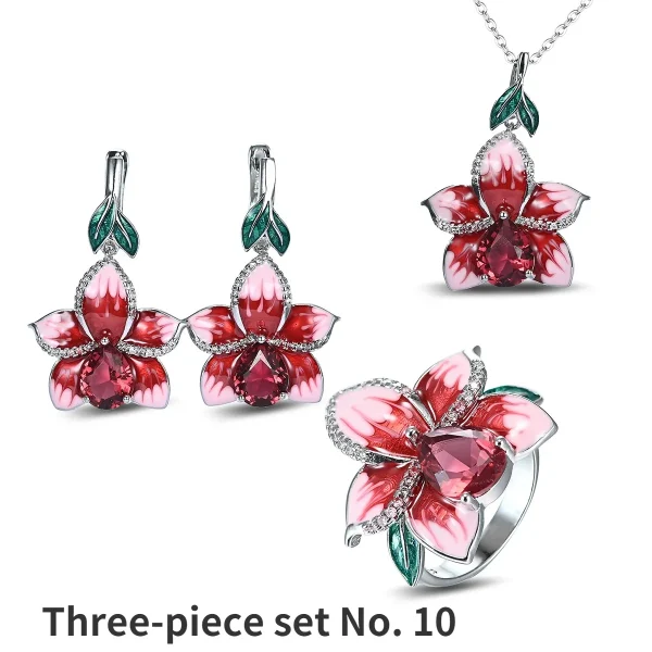 BAOSHINA Red Flower Jewelry Set Series !  Trendy Rose Flower Zircon Earrings Necklace Ring Jewelry Set For Women Wedding Jewelry - Image 2