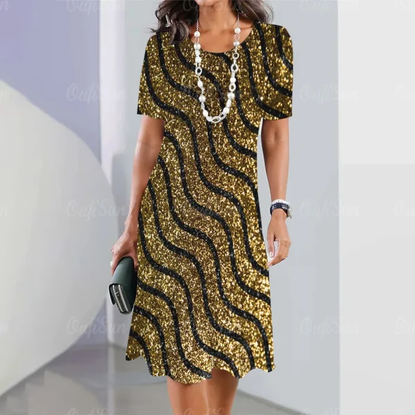 2024 New Women's Dresses Sequin Print Elegant & Beautiful Midi Dresses Plus Size Female Summer One-piece Dress Free Shipping - Image 24