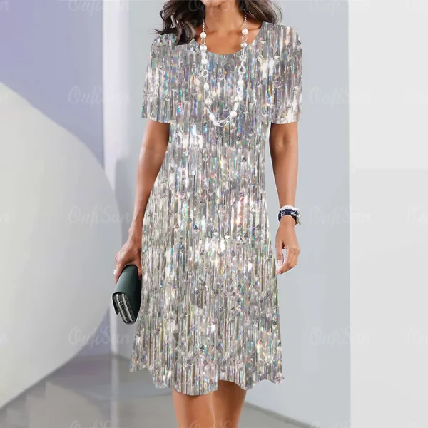 2024 New Women's Dresses Sequin Print Elegant & Beautiful Midi Dresses Plus Size Female Summer One-piece Dress Free Shipping - Image 27