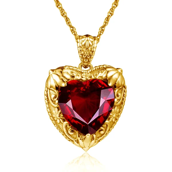 Szjinao Gold Red Ruby Heart Necklace For Women With Stone 15*15mm Victorian Pendant Royal Luxury Jewelry Valentine Day Gift Sale - Image 15