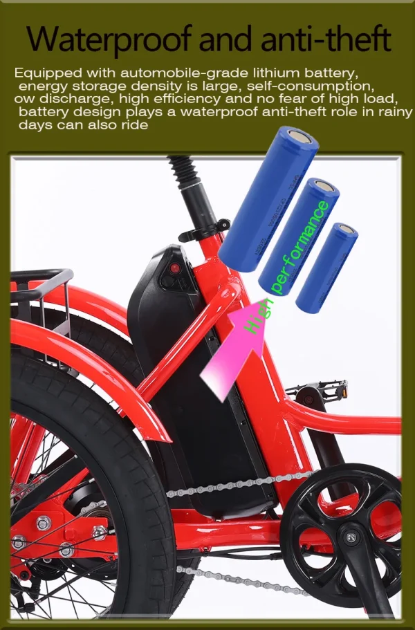 Russian folding tricycle 20-inch fat tire pedal power electric tricycle thick tire snow lithium battery - Image 8