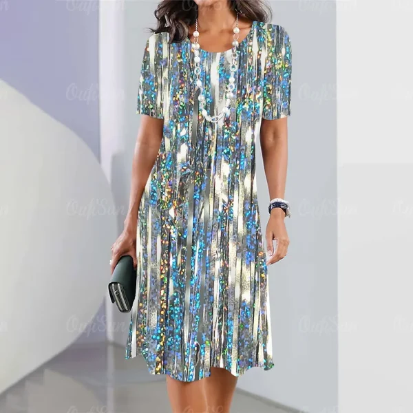 2024 New Women's Dresses Sequin Print Elegant & Beautiful Midi Dresses Plus Size Female Summer One-piece Dress Free Shipping - Image 11