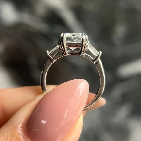 1-4 Carat Emerald Cut Moissanite Rings for Women D VVS1 Three Stone Diamond Engagement Ring Side Baguettes 925 Silver Jewelry - Image 3