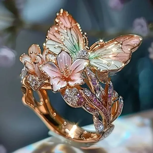 Aesthetic Butterfly Flower Ring for Women Luxury Rhinestone Stylish Opening Ring Non-fading Wedding Party Jewelry Fashion Gifts - Image 5