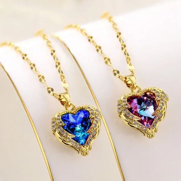 Luxury Colorful Crystal Ocean Heart Pendant Necklace For Women Korean Fashion Stainless Steel Neck Chain Female Wedding Jewelry - Image 14