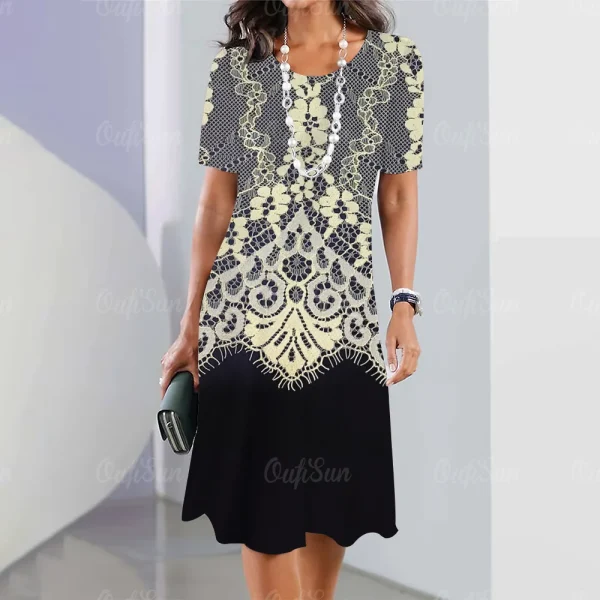 New Women's Vintage Dress Lace Printed Elegant Casual Short Sleeve Dress Y2k Fashion Plus Size Women's 2023 Women's Dresses - Image 9