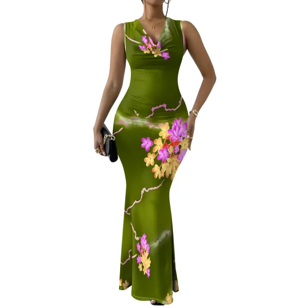 Womens Sexy Casual Dresses Colorful Geometric Off-Shoulder Maxi Dress  Artistic Party Evening Resortwear Swing Neck Dress - Image 7