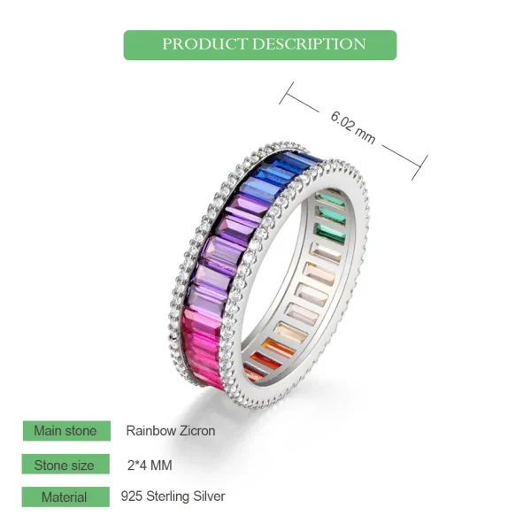 WES 925 Sterling Silver Rainbow CZ Rings for Woman Geometric Crystal Gemstone Wedding Jewelry Birthday Gift for Mom Wholesale - Image 20