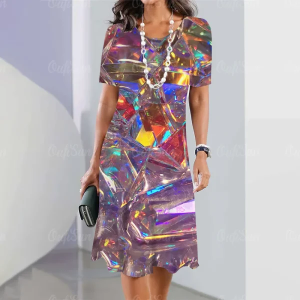 2024 New Women's Dresses Sequin Print Elegant & Beautiful Midi Dresses Plus Size Female Summer One-piece Dress Free Shipping - Image 12