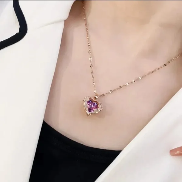Luxury Colorful Crystal Ocean Heart Pendant Necklace For Women Korean Fashion Stainless Steel Neck Chain Female Wedding Jewelry - Image 10